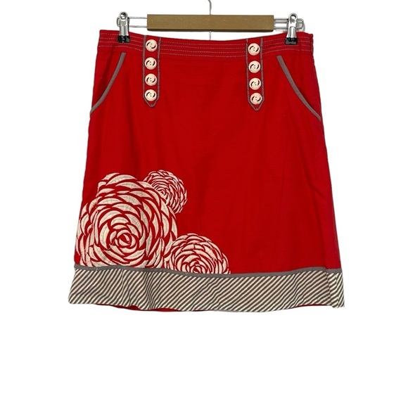 Anthropologie Floreat Red White Floral Embroidered Mini Skirt Size 6 - Picture 1 of 6
